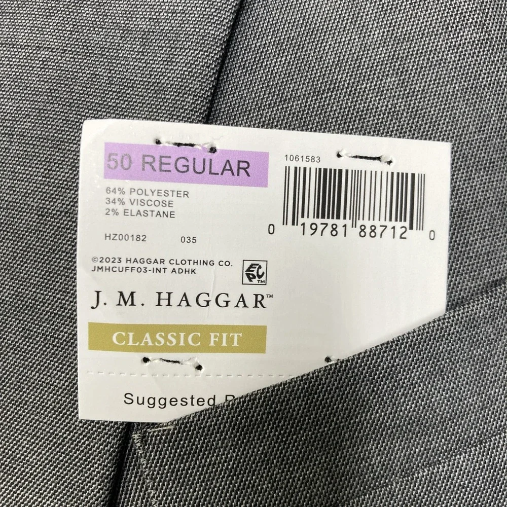 Haggar Suit Mens 50R Gray 2 Button Polyester Rayon Pants 42W 30L